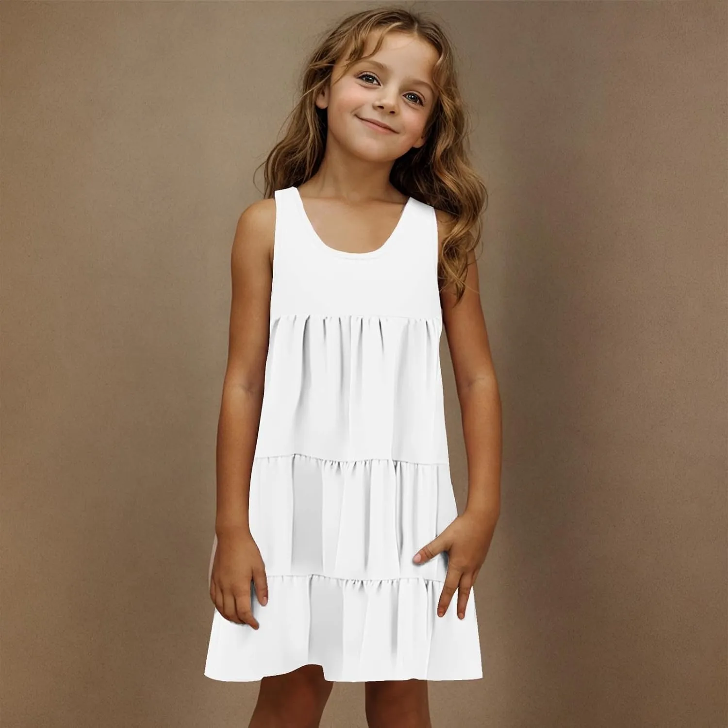 Girls 2025 Sundresses Summer Flowy Sleeveless Casual Crewneck Boho Dresses Beach Vacation Clothes Size 4-14 Years