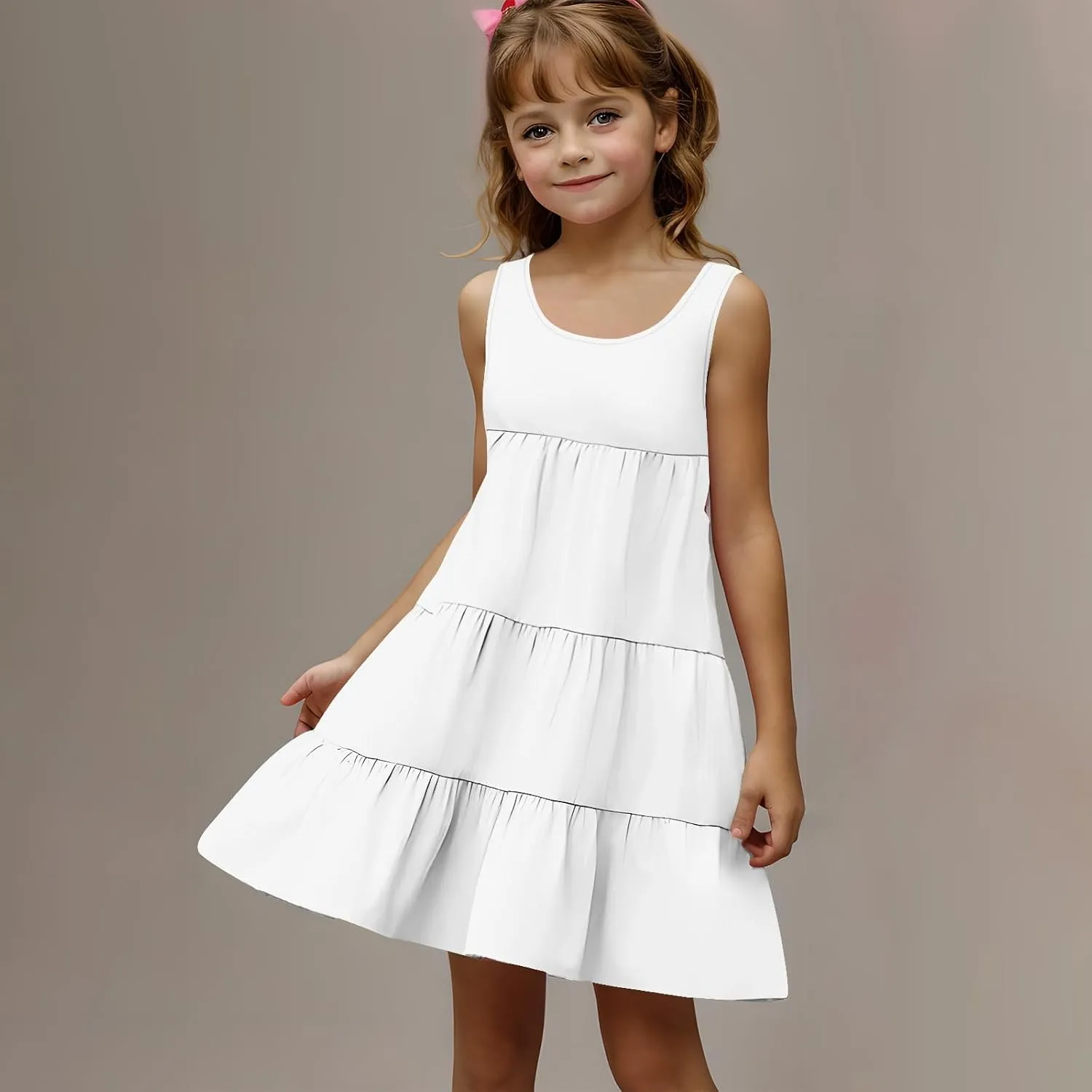 Girls 2025 Sundresses Summer Flowy Sleeveless Casual Crewneck Boho Dresses Beach Vacation Clothes Size 4-14 Years