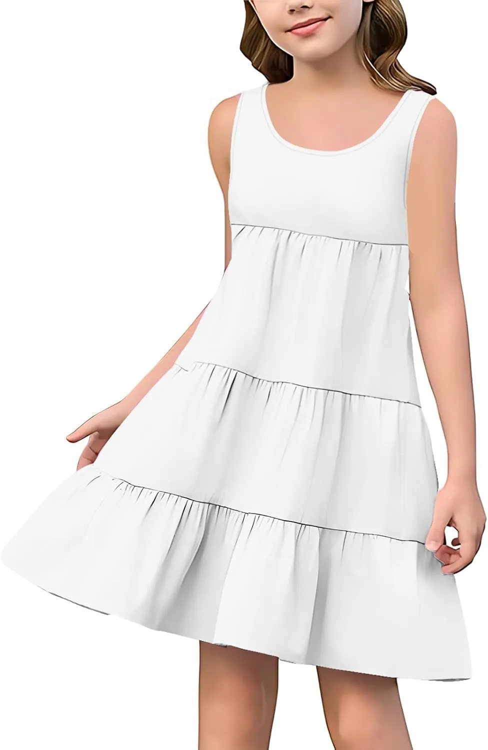 Girls 2025 Sundresses Summer Flowy Sleeveless Casual Crewneck Boho Dresses Beach Vacation Clothes Size 4-14 Years
