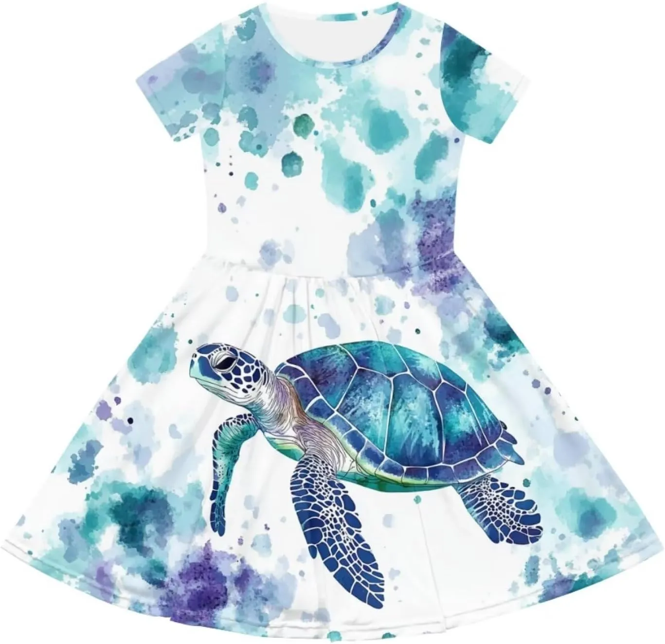 Girls Dresses Size 2-14 Kids Summer Short Sleeve Beach Dresses Casual Midi Dress Crewneck A Line