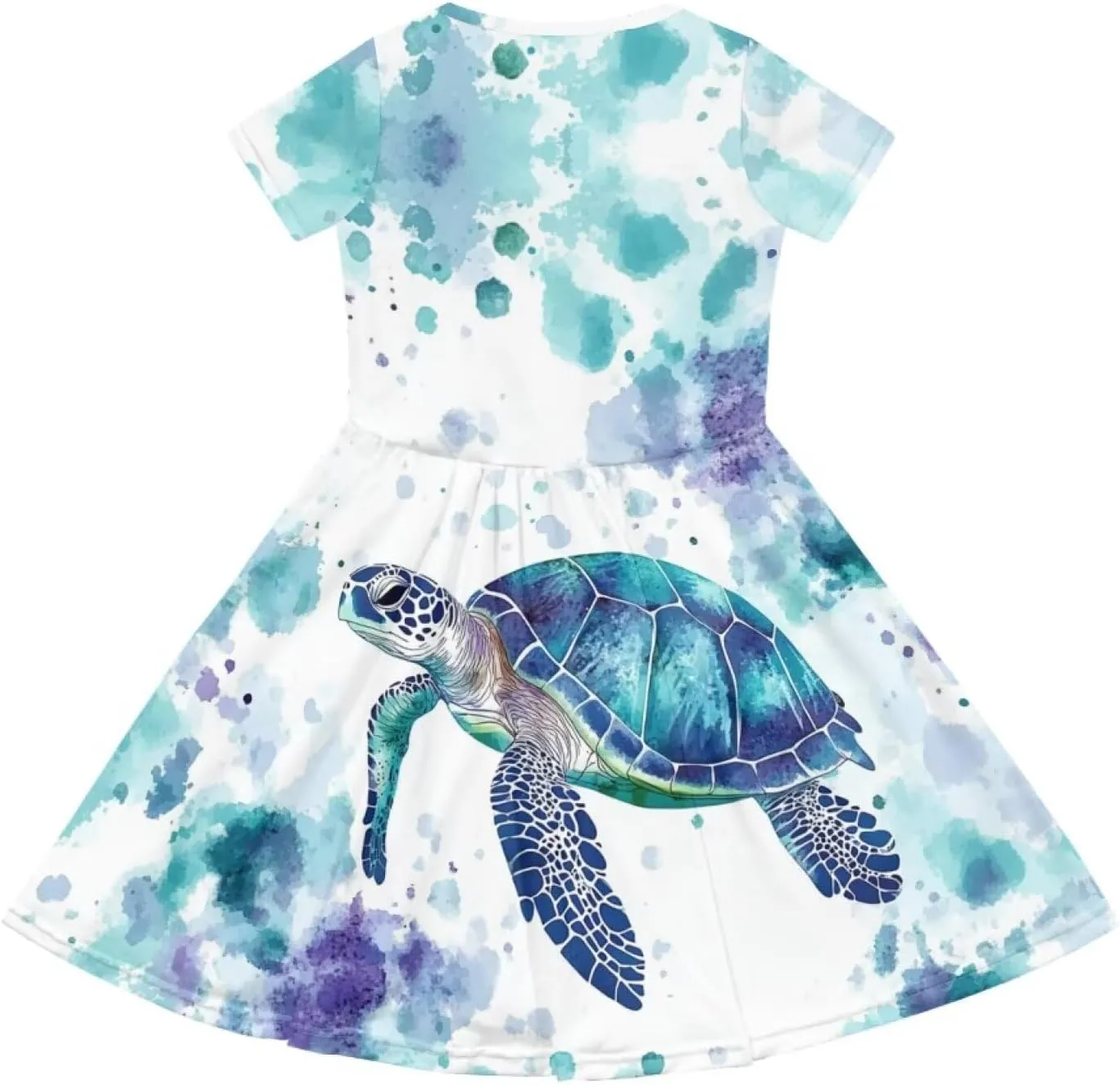 Girls Dresses Size 2-14 Kids Summer Short Sleeve Beach Dresses Casual Midi Dress Crewneck A Line