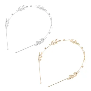 Girls Hairbands Alloy Hair Clip Leaf Crystal Headband Hair Accessory for Wedding