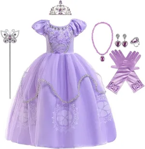 Girls Sofia Princess Birthday Dress Rapunzel Halloween Costume Pageant Christmas Evening Party Gown w/Accessories