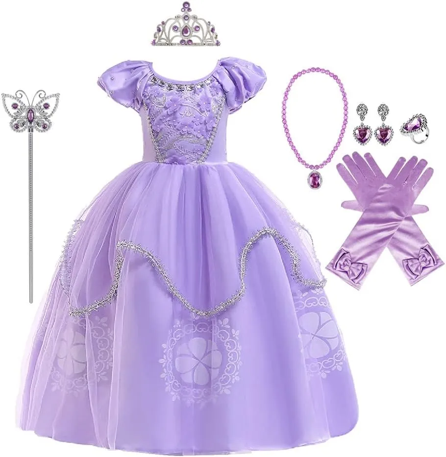 Girls Sofia Princess Birthday Dress Rapunzel Halloween Costume Pageant Christmas Evening Party Gown w/Accessories