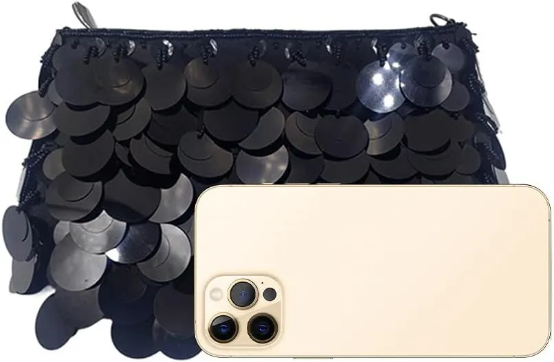 Glitter Bling Purses for Women Fish Scale Shoulder Purse Clutch Handbag with Crossbody Chain for Wedding Party Daily Black