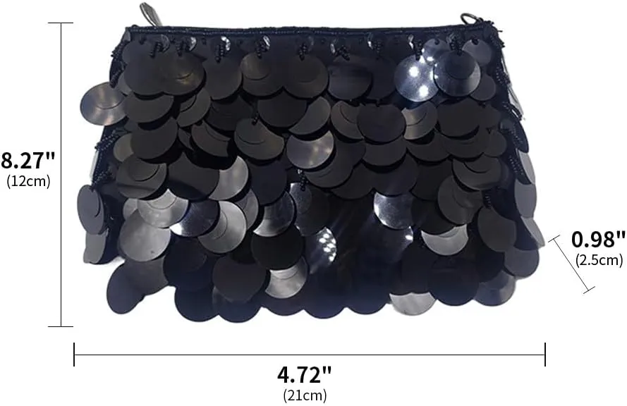 Glitter Bling Purses for Women Fish Scale Shoulder Purse Clutch Handbag with Crossbody Chain for Wedding Party Daily Black