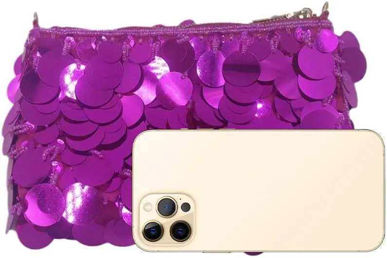 Glitter Bling Purses for Women Fish Scale Shoulder Purse Clutch Handbag with Crossbody Chain for Wedding Party Daily Purple