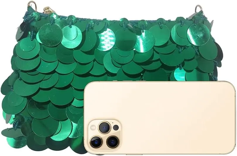 Glitter Bling Purses for Women Fish Scale Shoulder Purse Clutch Handbag with Crossbody Chain for Wedding Party Daily Purple