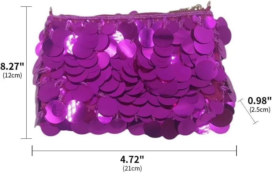 Glitter Bling Purses for Women Fish Scale Shoulder Purse Clutch Handbag with Crossbody Chain for Wedding Party Daily Purple