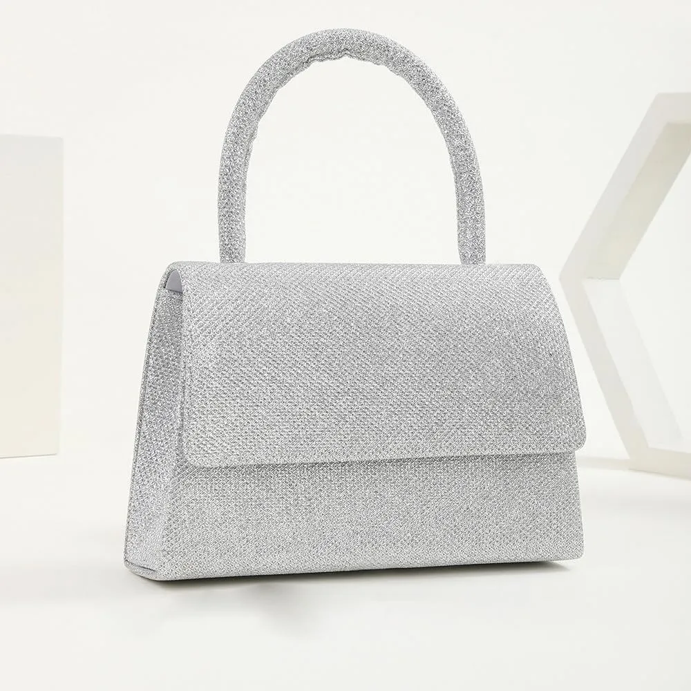 Glitter Crystal Handbag Sparkle Women's Top-Handle Crossbody Shoulder Wedding Guest Party Cocktail Dress Purses Silver