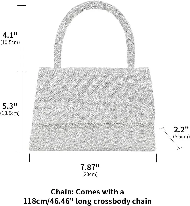 Glitter Crystal Handbag Sparkle Women's Top-Handle Crossbody Shoulder Wedding Guest Party Cocktail Dress Purses Silver