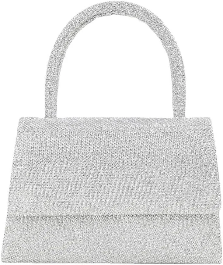 Glitter Crystal Handbag Sparkle Women's Top-Handle Crossbody Shoulder Wedding Guest Party Cocktail Dress Purses Silver