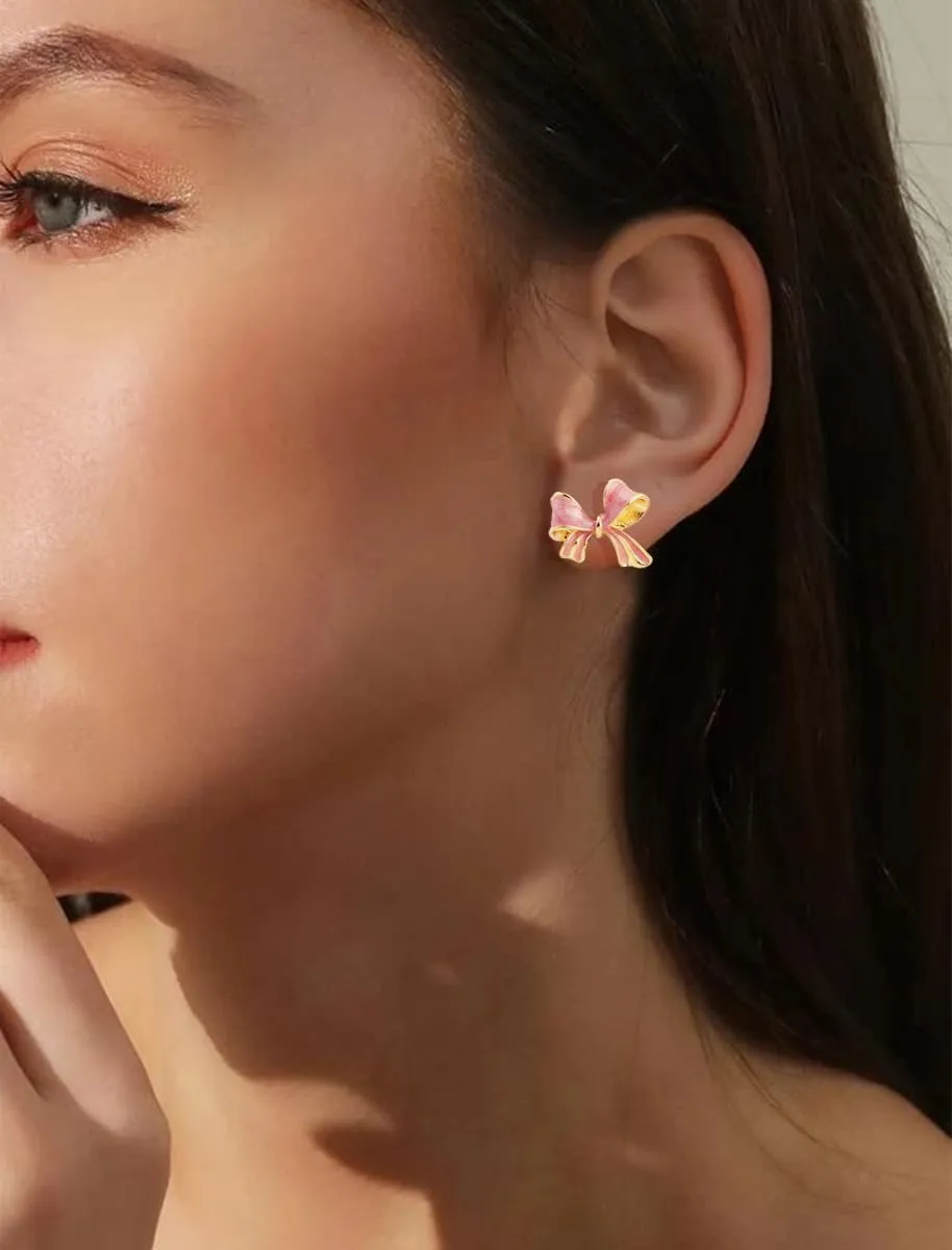 Gold Bow Earrings for Women Silver Bow Stud Earrings Ribbon Earrings Long Bow Dangle Earrings Silver Bow Jewelry Bow Earrings Gold Studs