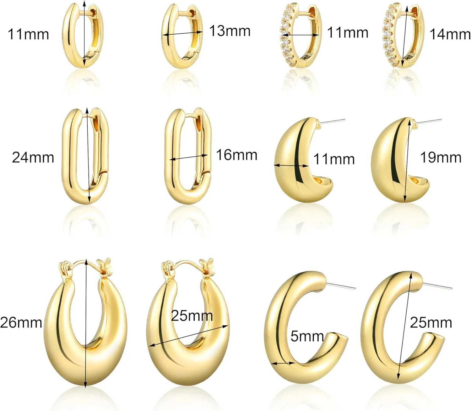 Gold Hoop Earrings for Women, 6 Pairs Hypoallergenic Lightweight Chunky Twisted Hoop Earrings - Trendy Jewelry Gifts