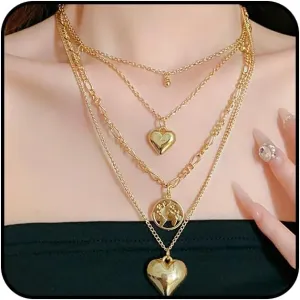 Gold Layered Heart Pendant Necklaces for Women Stackable Love Map Choker Necklaces Adjustable Heart Chain Necklaces Wedding Jewelry Accessories