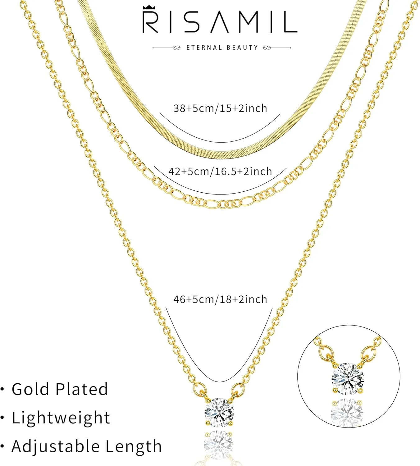 Gold Necklace for Women Layered Necklaces Dainty Pendant Choker Chain Necklace Stack 14K Gold Herringbone Necklaces for Women Trendy Gold Jewelry