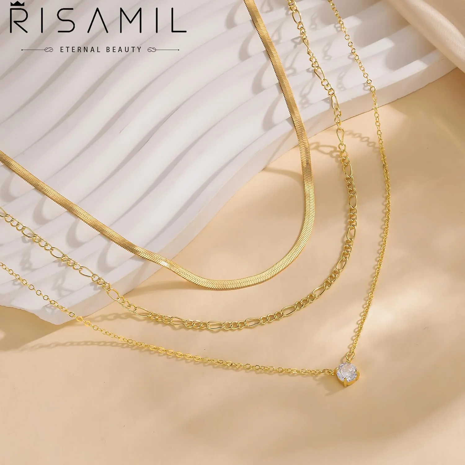 Gold Necklace for Women Layered Necklaces Dainty Pendant Choker Chain Necklace Stack 14K Gold Herringbone Necklaces for Women Trendy Gold Jewelry