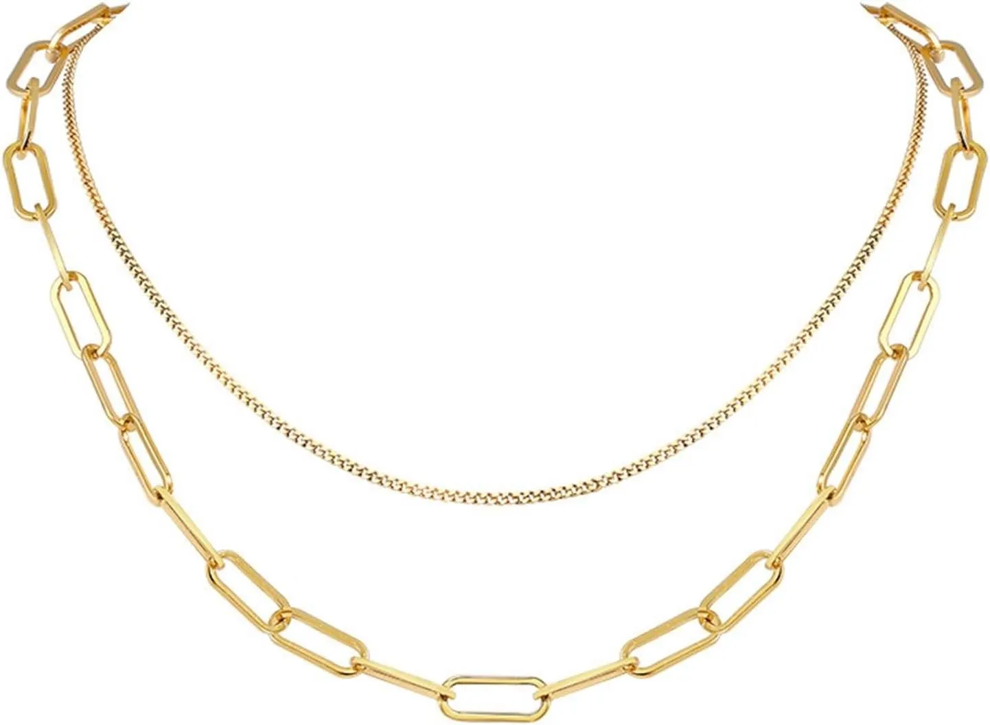 Gold Necklaces,Necklaces Stainless Steel Double Layer Chain Woman Necklace Gold