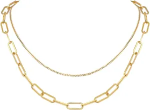 Gold Necklaces,Necklaces Stainless Steel Double Layer Chain Woman Necklace Gold