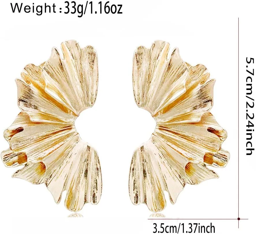 Gold Statement Earrings for Women Large Geometric Dangle Earrings Bohemian Ginkgo Leaf Heart Flower Dangling Drop Earrings Exaggerated Metal Sectored Geometric Earrings for Women