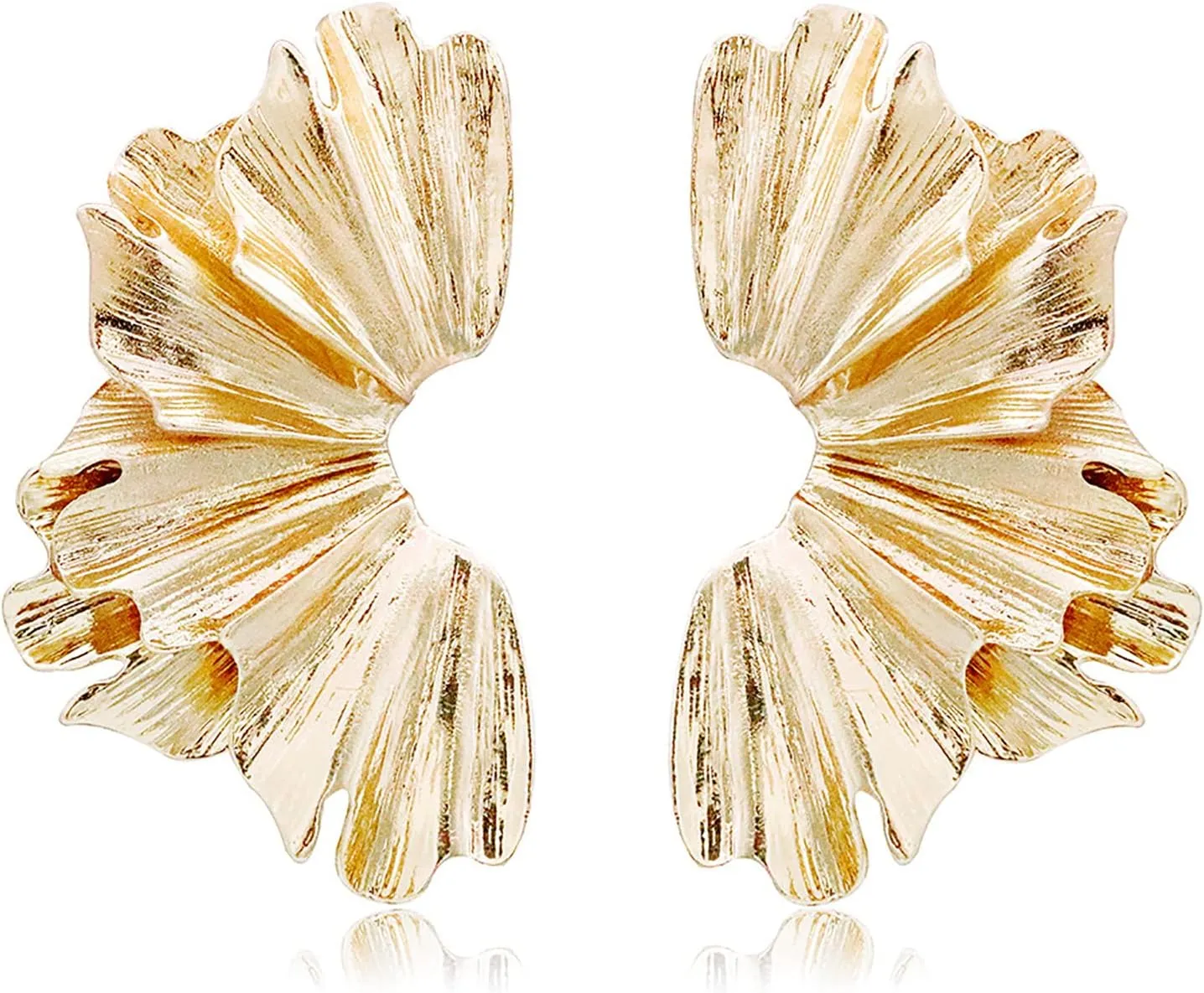 Gold Statement Earrings for Women Large Geometric Dangle Earrings Bohemian Ginkgo Leaf Heart Flower Dangling Drop Earrings Exaggerated Metal Sectored Geometric Earrings for Women