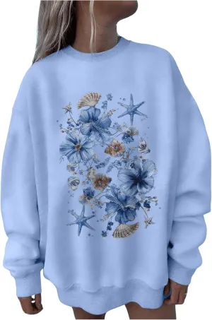 GORGLITTER Women's Oversized Graphic Sweatshirt Crewneck Cute Long Sleeve Shirt Pullover Top