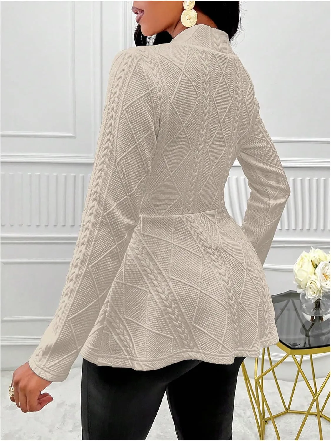 GORGLITTER Women's Peplum Blazer Jackets Business Casual Work Blazers Textured Button Front Long Sleeve Fall Outfits