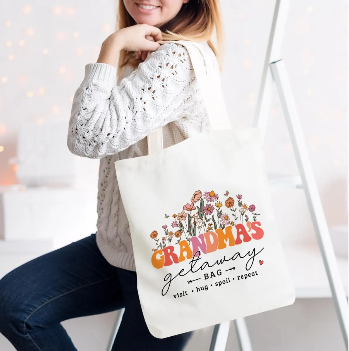 Grandma Mom Tote Bag - Birthday, Mothers Day, Retirement & Christmas Gifts for Women - Reusable Shoulder Bag