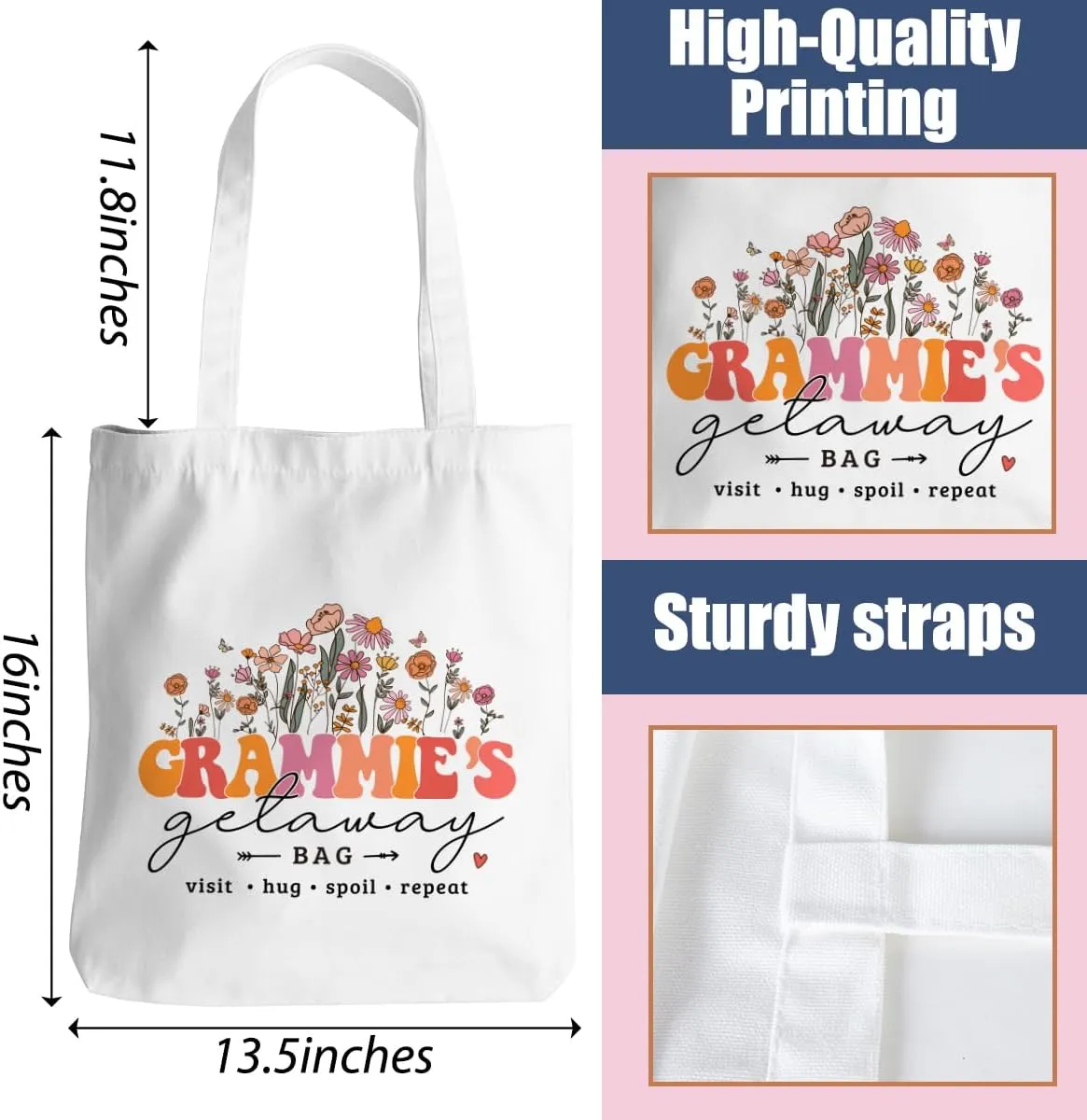 Grandma Mom Tote Bag - Birthday, Mothers Day, Retirement & Christmas Gifts for Women - Reusable Shoulder Bag