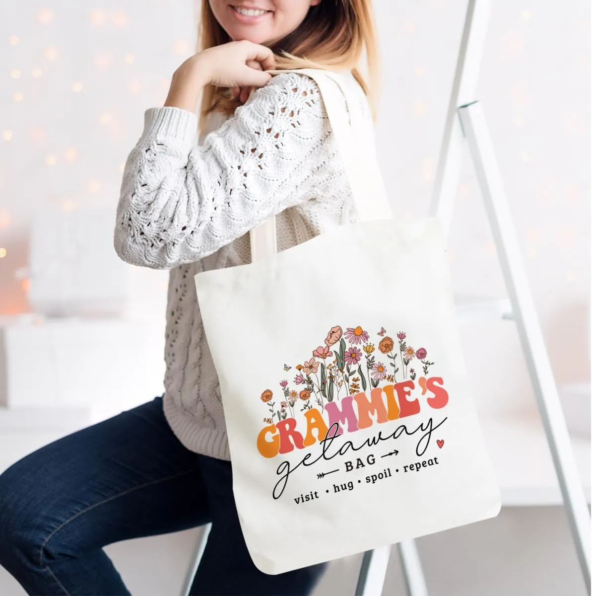 Grandma Mom Tote Bag - Birthday, Mothers Day, Retirement & Christmas Gifts for Women - Reusable Shoulder Bag