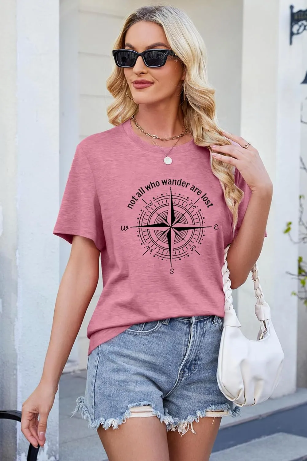 Graphic T-Shirts for Women Hiking Camping Trip Compass Printed Vintage Summer Casual Tees Holiday Workout Tops