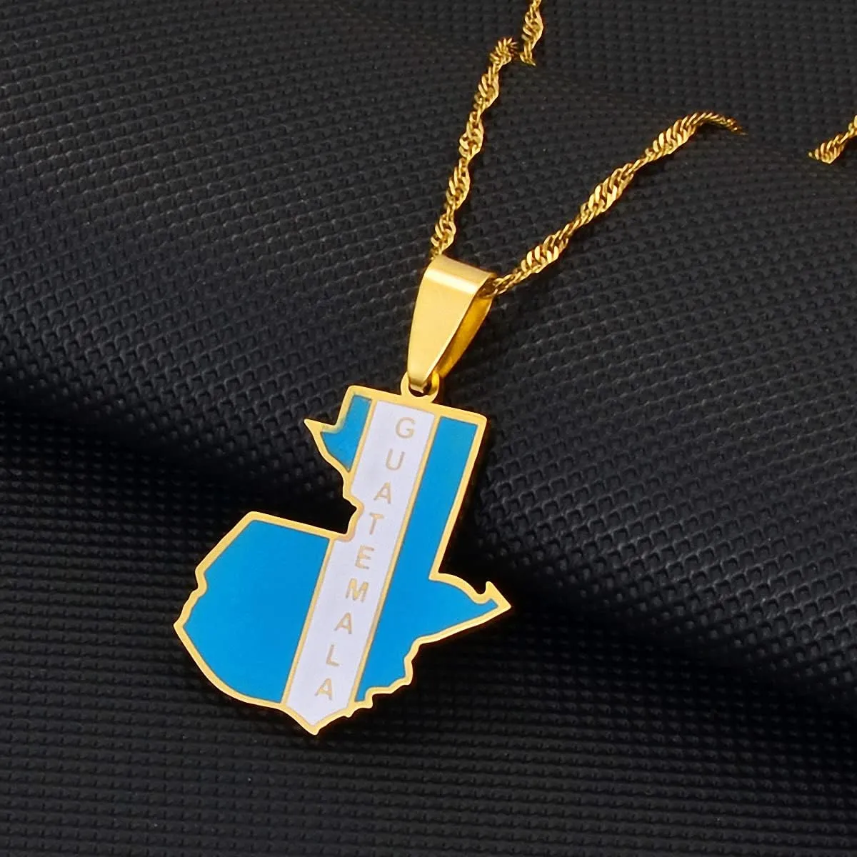 Hafrita Guatemala Map Gold Flag Pendant Necklaces Jewelry Guatemalan Pendant Necklaces