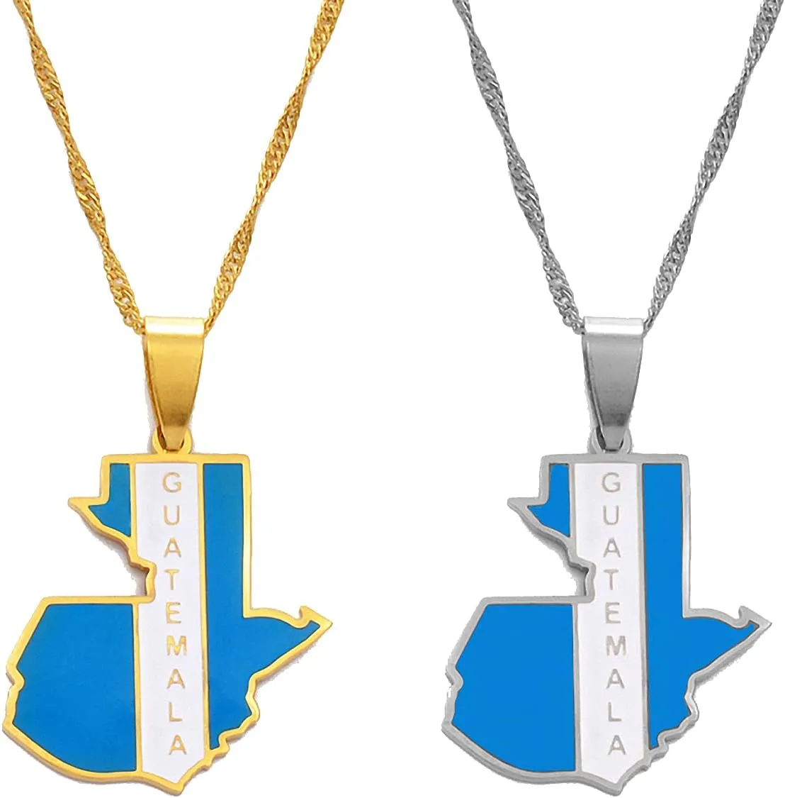 Hafrita Guatemala Map Gold Flag Pendant Necklaces Jewelry Guatemalan Pendant Necklaces