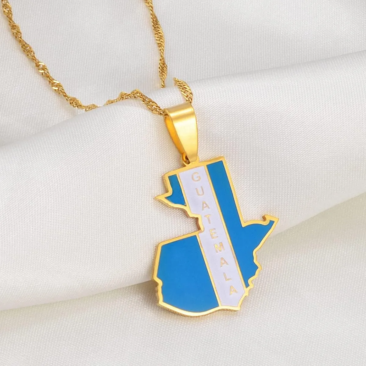 Hafrita Guatemala Map Gold Flag Pendant Necklaces Jewelry Guatemalan Pendant Necklaces