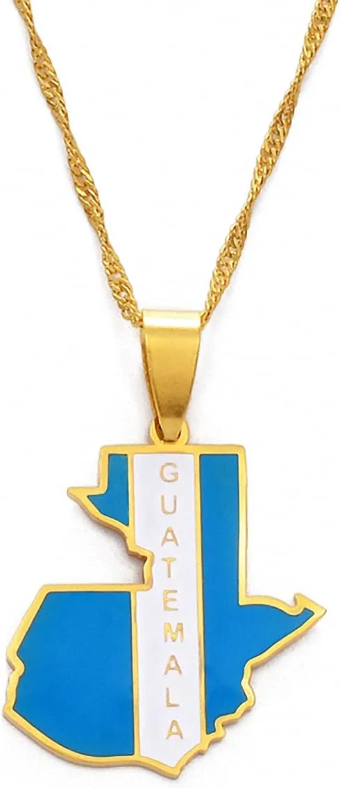 Hafrita Guatemala Map Gold Flag Pendant Necklaces Jewelry Guatemalan Pendant Necklaces