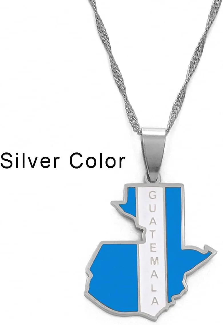 Hafrita Guatemala Map Gold Flag Pendant Necklaces Jewelry Guatemalan Pendant Necklaces