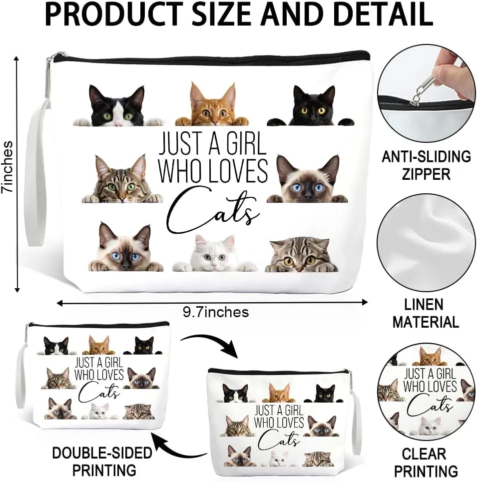 Haizct Just A Girl Who Loves Makeup Bag With Zipper, Cute Travel Toiletry Bag Gifts for Cat Lover Cat Mom Animal Lover Owner, Birthday Friendship Gifts for Women BFF Bestie Friends