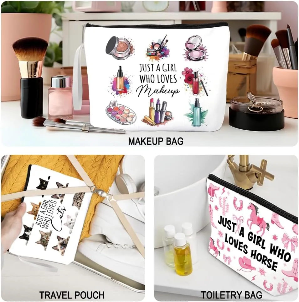 Haizct Just A Girl Who Loves Makeup Bag With Zipper, Cute Travel Toiletry Bag Gifts for Cat Lover Cat Mom Animal Lover Owner, Birthday Friendship Gifts for Women BFF Bestie Friends