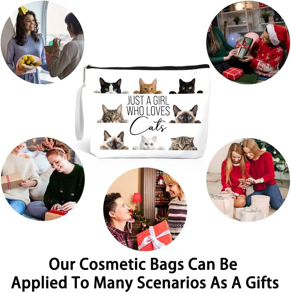 Haizct Just A Girl Who Loves Makeup Bag With Zipper, Cute Travel Toiletry Bag Gifts for Cat Lover Cat Mom Animal Lover Owner, Birthday Friendship Gifts for Women BFF Bestie Friends
