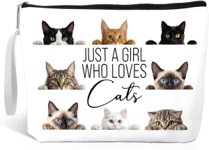 Haizct Just A Girl Who Loves Makeup Bag With Zipper, Cute Travel Toiletry Bag Gifts for Cat Lover Cat Mom Animal Lover Owner, Birthday Friendship Gifts for Women BFF Bestie Friends
