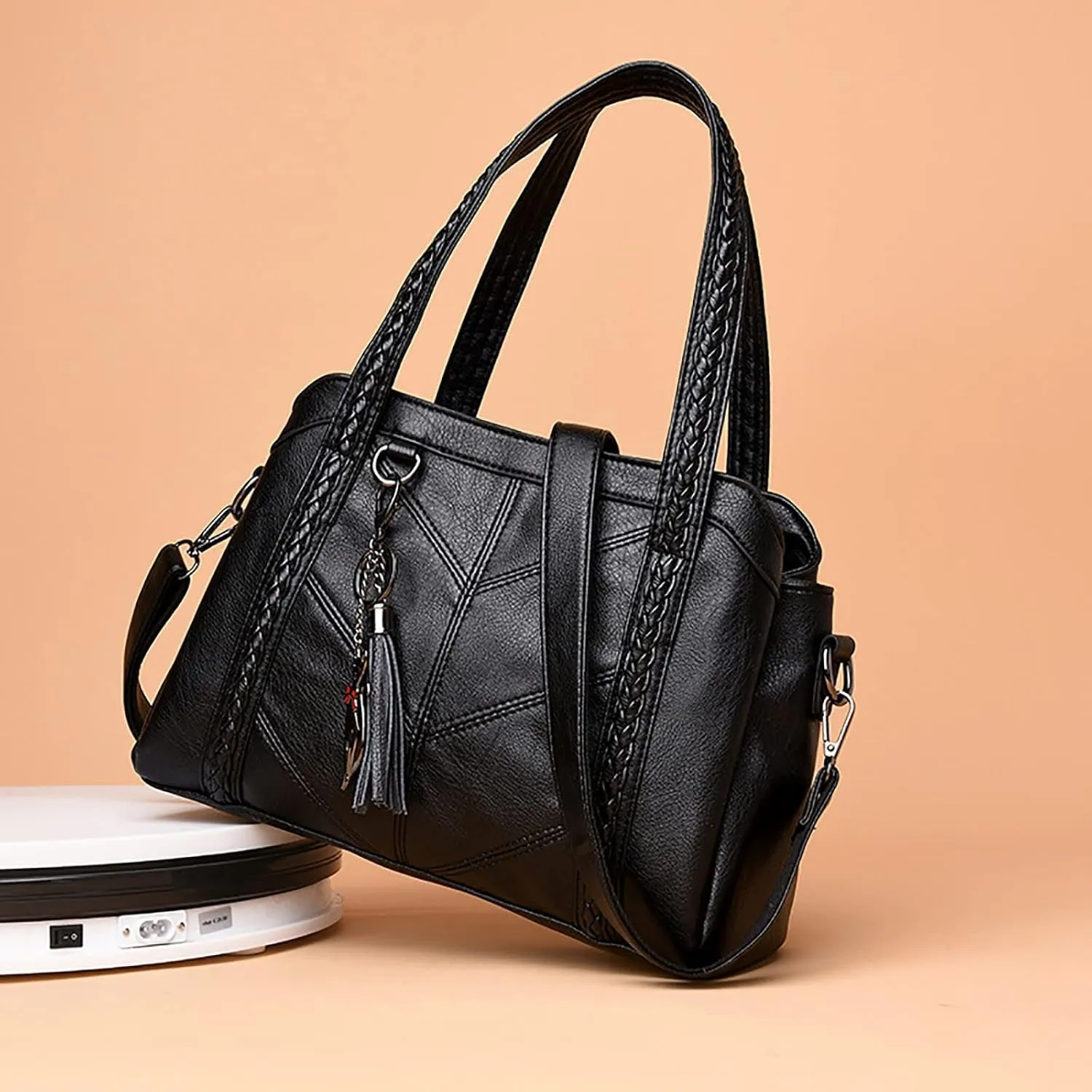 Handbags for Womens Cat Pendant PU Leather Textured Tote Bag Purse Adjustable Strap Crossbody Zipper Satchel Bags
