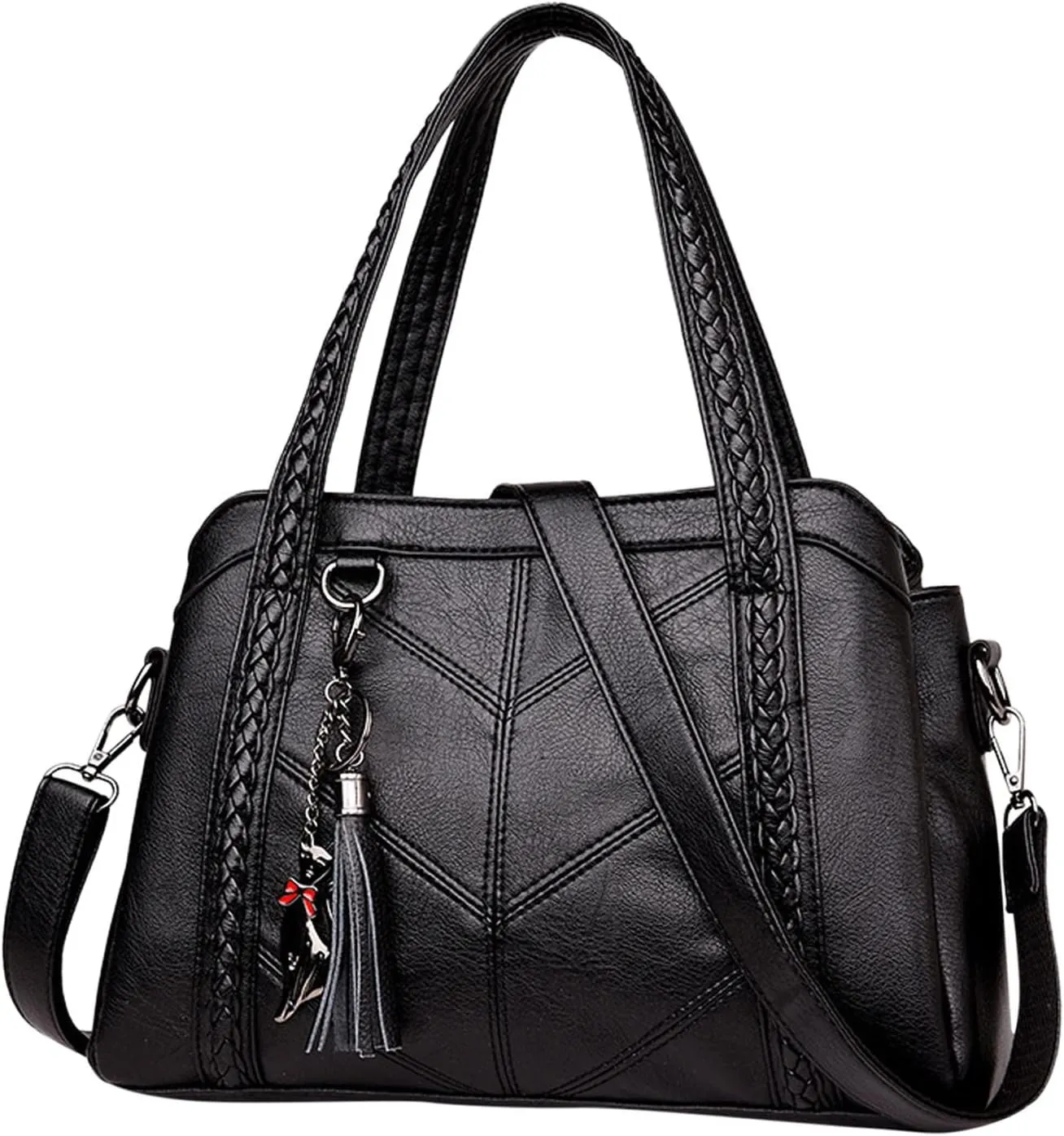 Handbags for Womens Cat Pendant PU Leather Textured Tote Bag Purse Adjustable Strap Crossbody Zipper Satchel Bags