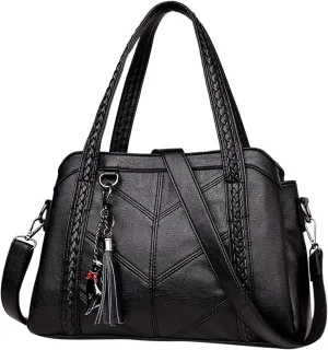 Handbags for Womens Cat Pendant PU Leather Textured Tote Bag Purse Adjustable Strap Crossbody Zipper Satchel Bags