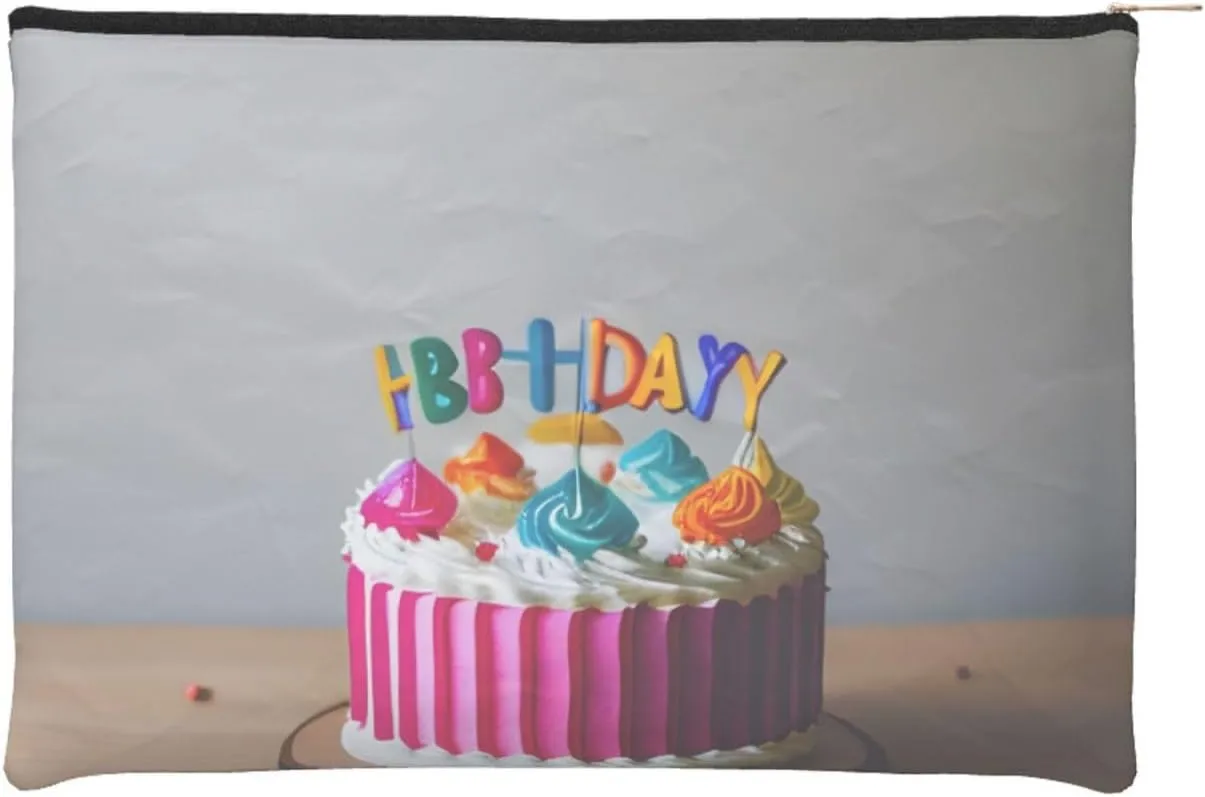 Happy Birthday Cake Paper Reusable Cosmetic Bag  Your Ultimate Organizer for Makeup Accessories, Travel Toiletries
