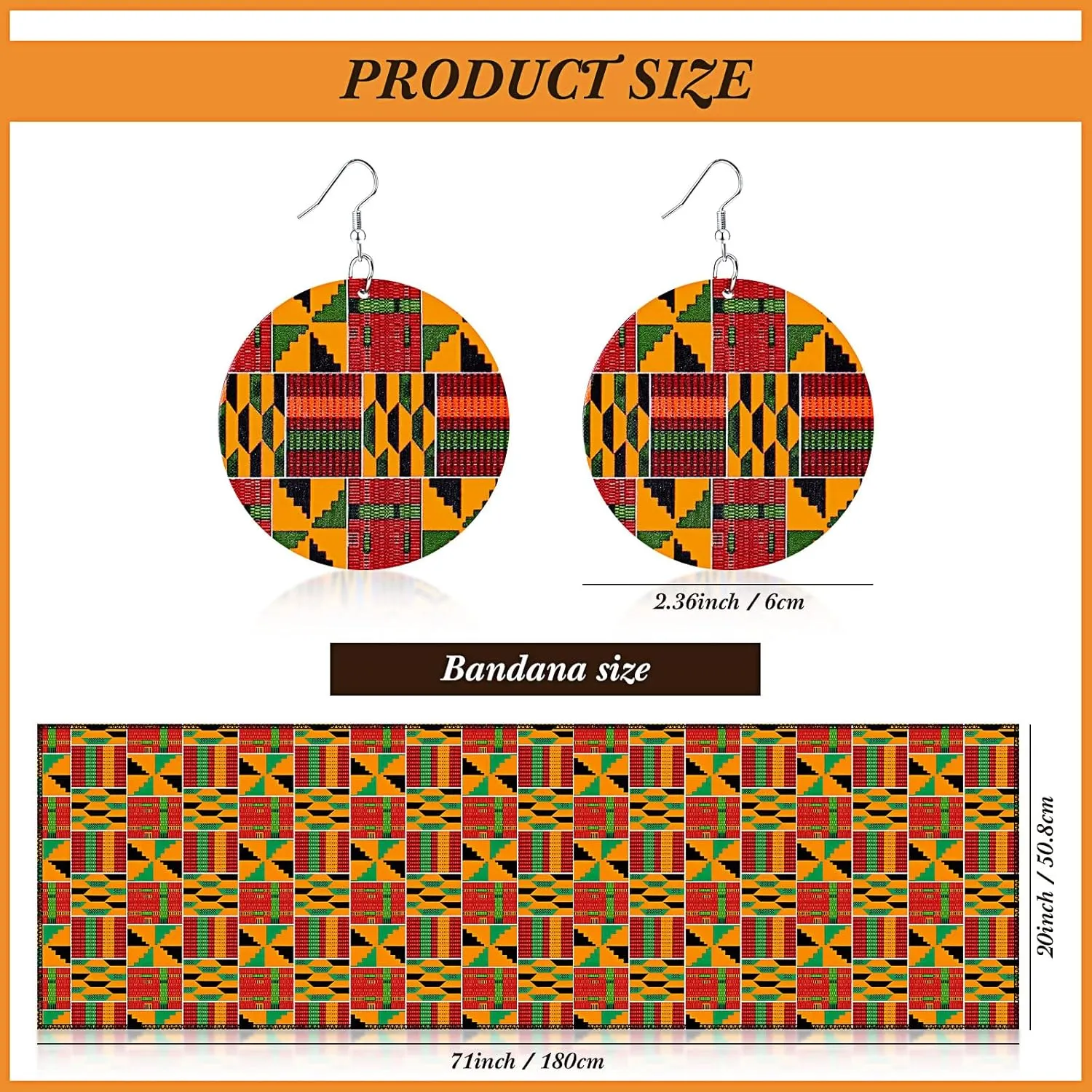 Haysandy 3 Pcs Women African Printed Maxi Skirt with Pockets Set Casual Stretch Head Wrap Scarf Drop Dangle Earrings