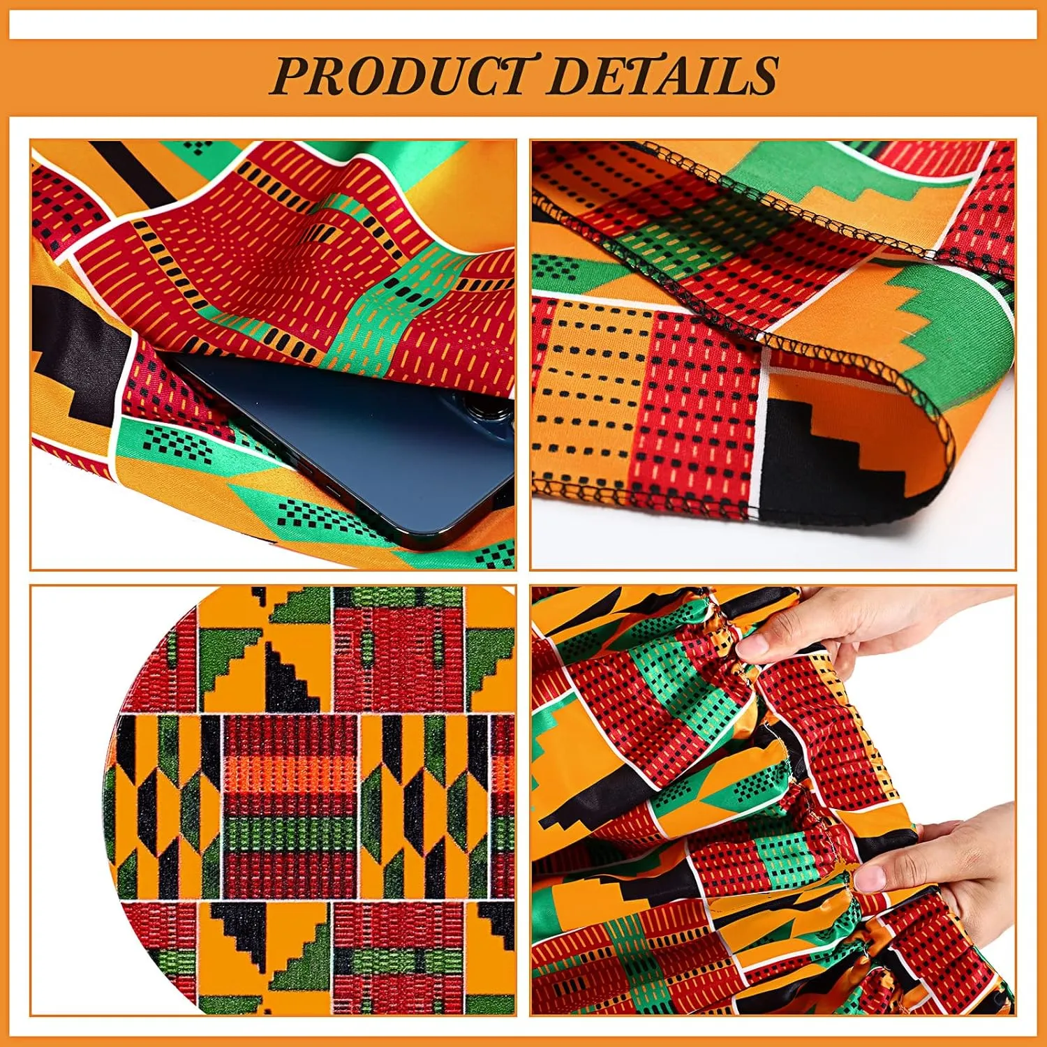 Haysandy 3 Pcs Women African Printed Maxi Skirt with Pockets Set Casual Stretch Head Wrap Scarf Drop Dangle Earrings