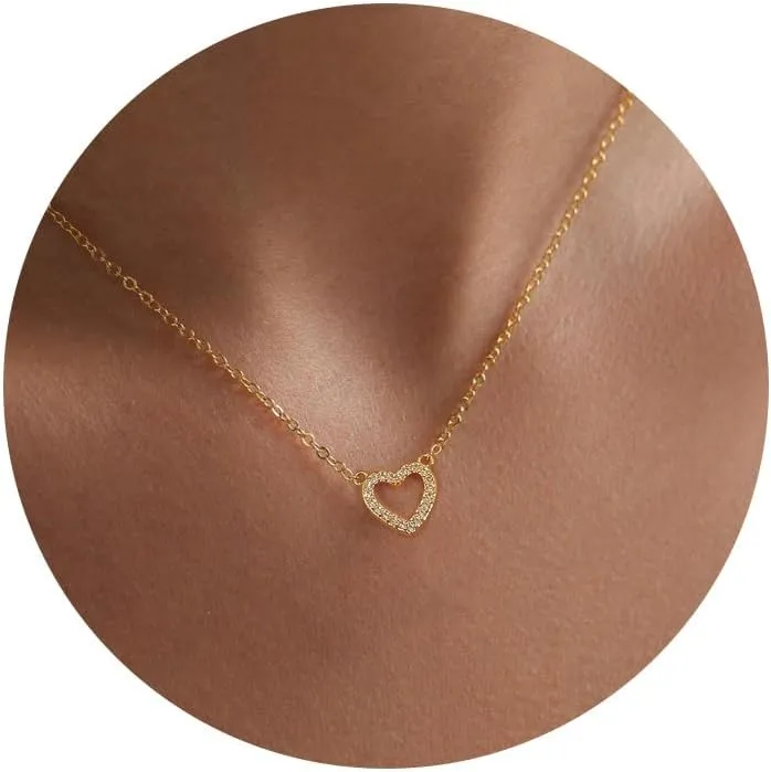 Heart Necklaces for Women,Dainty Gold Necklace 14K Gold Plated Choker Necklaces for Women Cute Heart Necklaces Simple Gold Heart Necklaces for Women Trendy Gold Jewelry for Women Gifts