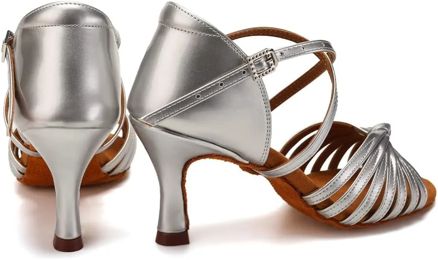 HIPPOSEUS Women's Professional Latin Dance Shoes Open Toe Ballroom Salsa Dance Heels,Model 1219