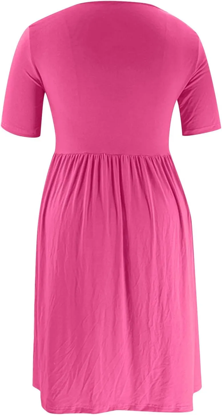 hlysgo Summer Mini Dress for Women Casual Loose Fit Short Sleeve Crew Neck Beach Dresses Trendy Ladies Short Tunic Dress