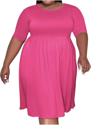 hlysgo Summer Mini Dress for Women Casual Loose Fit Short Sleeve Crew Neck Beach Dresses Trendy Ladies Short Tunic Dress